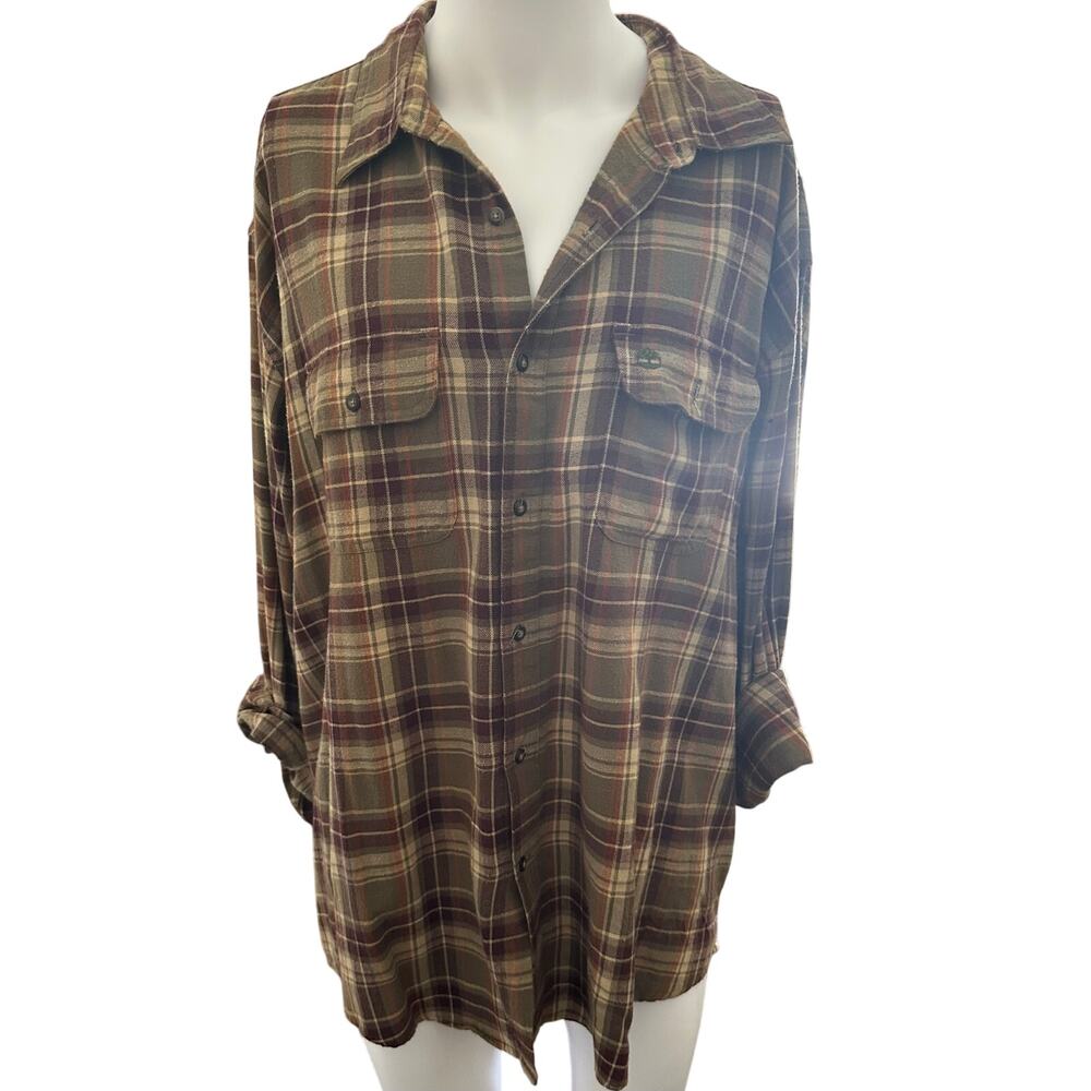 Timberland - Men’s Vintage Brown Flannel Button Down Shirt - XXL
